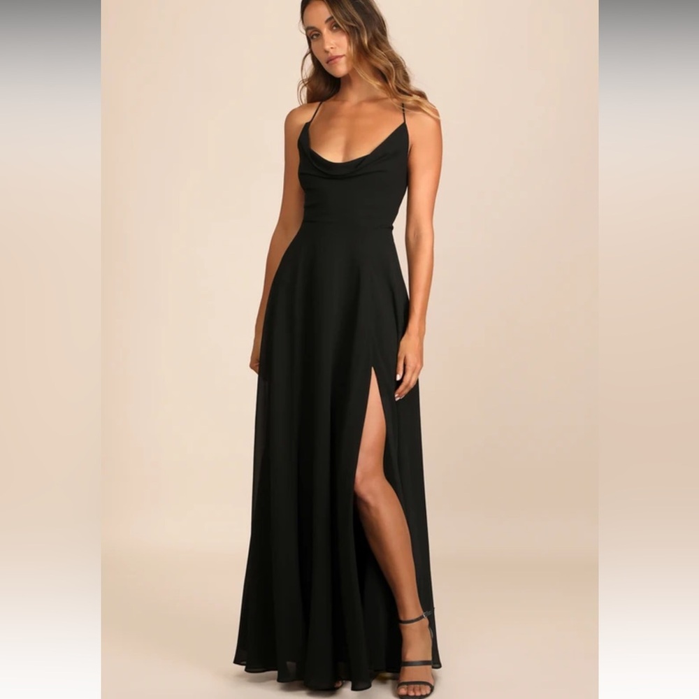 Romantically Speaking Black Cowl Lace-Up Maxi Dress